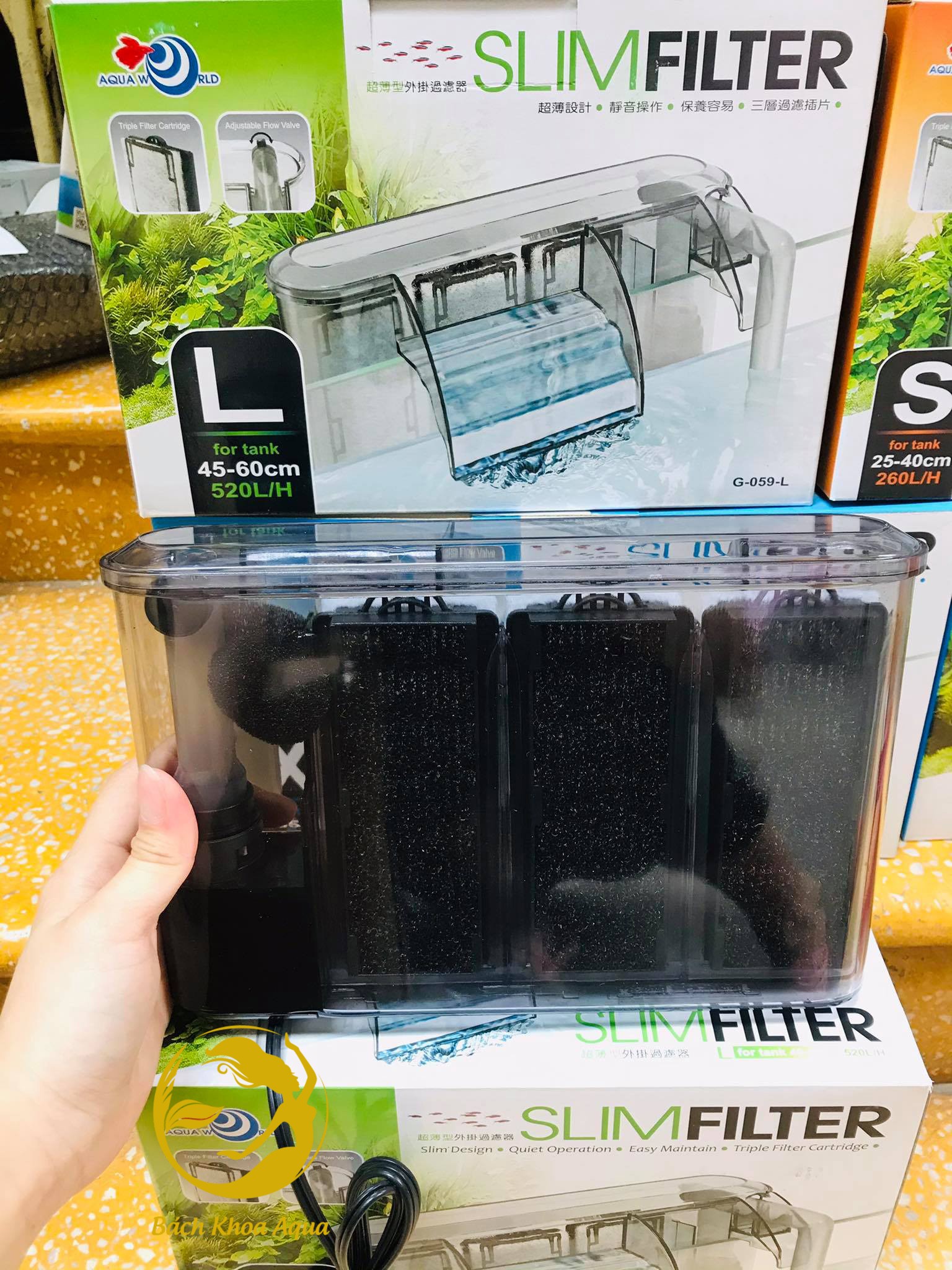 Lọc thác Aqua world slim filter G-059 S-M-L-XL